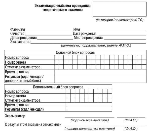 купить лист сдачи теоретического экзамена ПДД в Заинске